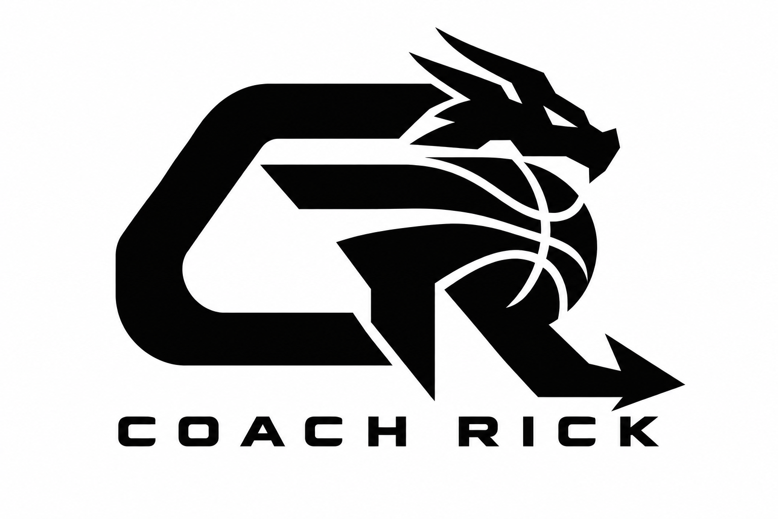 Coach Rick dragon and basketball logo